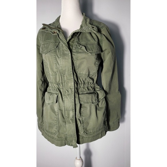 Gap Y2k Army Green Utility Jacket Military Anorak Drawstring Waist Lightweight - Picture 4 of 10